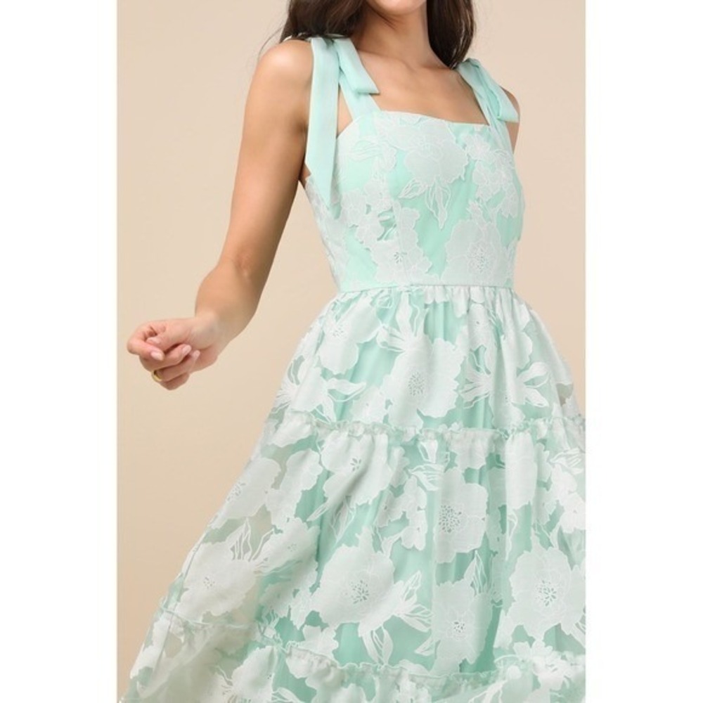 NWT Lulus Proof of Perfection Mint Green Floral Tiered Tie-Strap Midi Dress XL - Picture 2 of 10